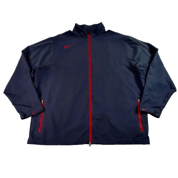 Nike Golf Windbreaker Mens XXL Navy Blue Open-End Red Full Zip Jacket Raincoat - Picture 1 of 16